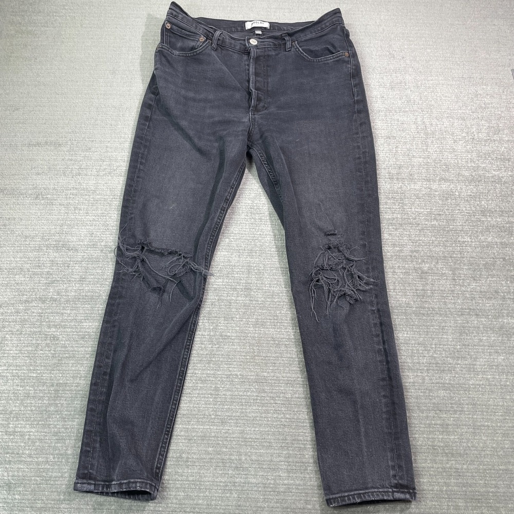 Agolde Jeans Women 29 Black High Rise Nico Slim Fit Skinny Distressed Button Fly